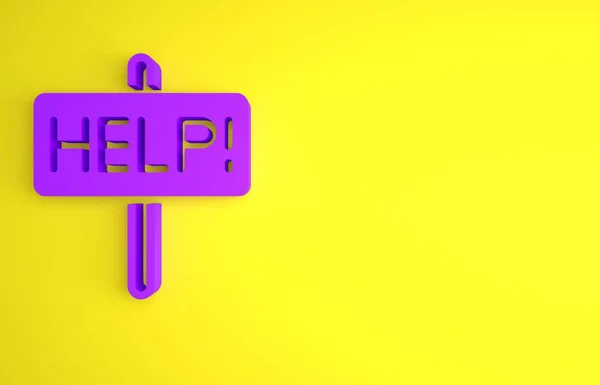 Purple Help Icon Isolated Yellow Background Minimalism Concept Render Illustration — Stock Photo, Image