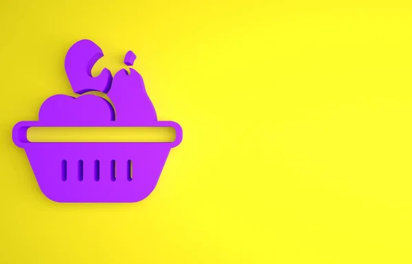 Purple Donation Food Box Icon Isolated Yellow Background Minimalism Concept — Stock Photo, Image