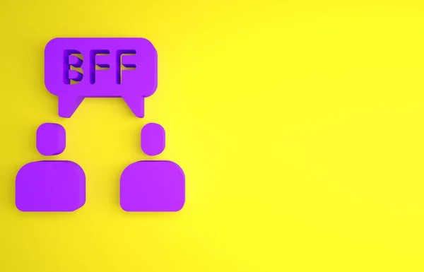Purple BFF or best friends forever icon isolated on yellow background. Minimalism concept. 3D render illustration.