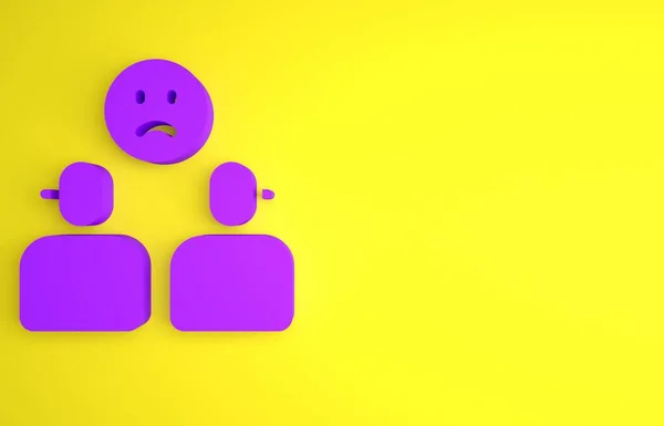 紫色复杂关系图标孤立在黄色背景 沟通不良 同事关系复杂 最低纲领的概念 3D渲染说明 — 图库照片