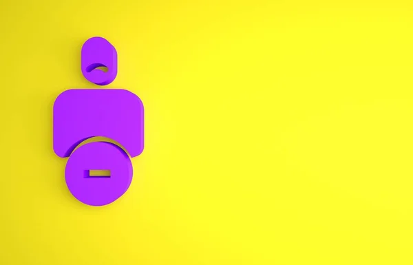 紫色失去朋友图标孤立在黄色背景 最低纲领的概念 3D渲染说明 — 图库照片