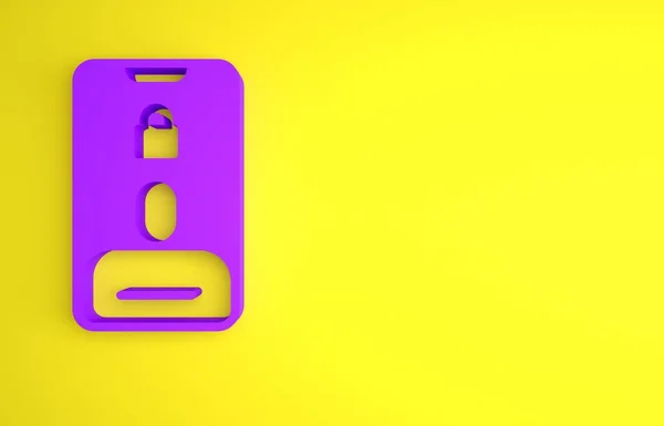 Purple Incoming Call Mobile Phone Icon Isolated Yellow Background Friends — Stock Photo, Image