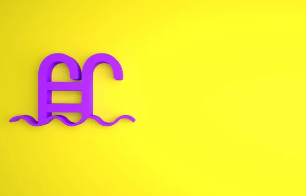 Фіолетовий Басейн Сходами Ізольований Жовтому Тлі Концепція Мінімалізму Ілюстрація Рендеринга — стокове фото