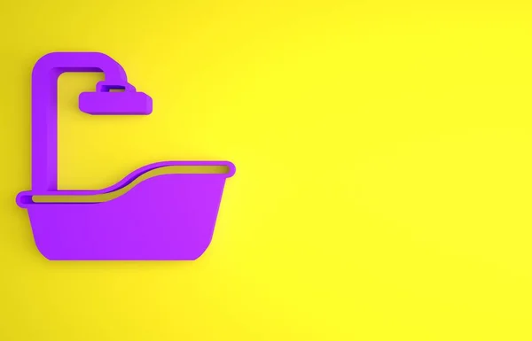 Purple Bathtub Icon Isolated Yellow Background Minimalism Concept Render Illustration — Stock Photo, Image