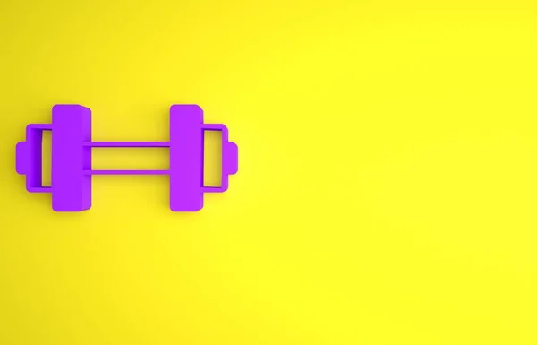 Фиолетовый Значок Гантели Изолирован Желтом Фоне Подтягивание Мышц Фитнес Штанга — стоковое фото