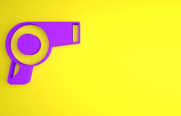 紫色染发机图标孤立在黄色背景 发型机的标志 头发干燥的标志 吹热空气 最低纲领的概念 3D渲染说明 — 图库照片