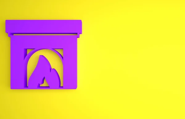Фіолетовий Внутрішній Значок Каміна Ізольовано Жовтому Тлі Концепція Мінімалізму Ілюстрація — стокове фото