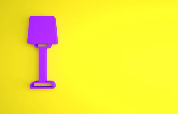 紫色台灯图标孤立在黄色背景上 最低纲领的概念 3D渲染说明 — 图库照片