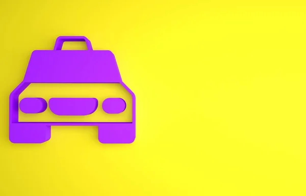 Icono Coche Taxi Púrpura Aislado Sobre Fondo Amarillo Concepto Minimalista —  Fotos de Stock