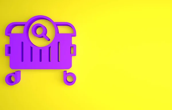 Purple Searching for food in trash can on streets outdoors icon isolated on yellow background. Homelessness and poverty concept. Minimalism concept. 3D render illustration.