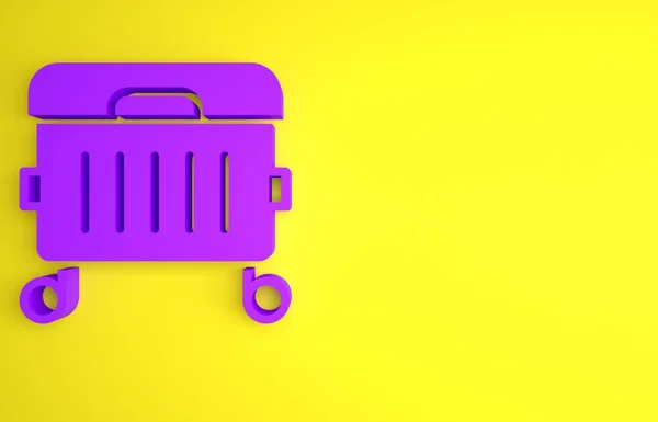 Purple Trash can icon isolated on yellow background. Garbage bin sign. Recycle basket icon. Office trash icon. Minimalism concept. 3D render illustration.