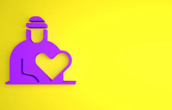 Purple Volunteer icon isolated on yellow background. Care, love and good heart community support poor, homeless and elder persons. Minimalism concept. 3D render illustration.