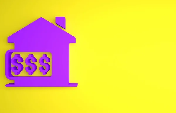 Casa Púrpura Con Símbolo Dólar Icono Aislado Sobre Fondo Amarillo — Foto de Stock