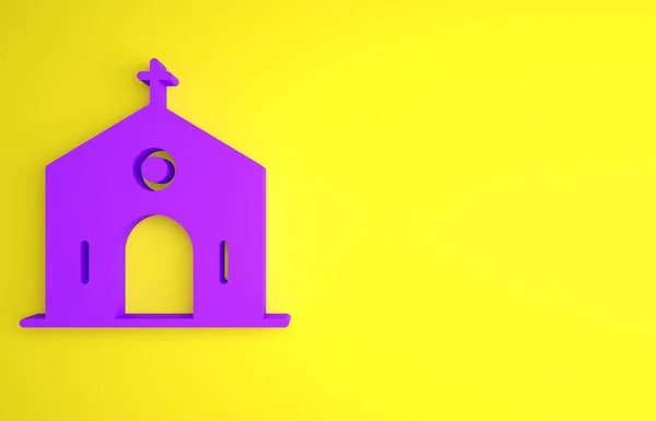 Ікона Будівлі Фіолетової Церкви Ізольована Жовтому Тлі Християнська Церква Релігія — стокове фото