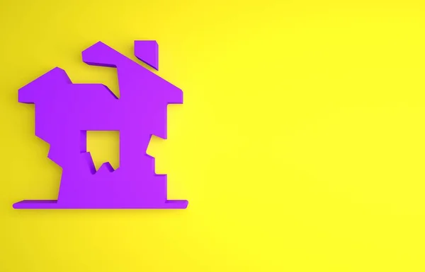 Icono Casa Ruinas Púrpura Aislado Sobre Fondo Amarillo Casa Rota — Foto de Stock