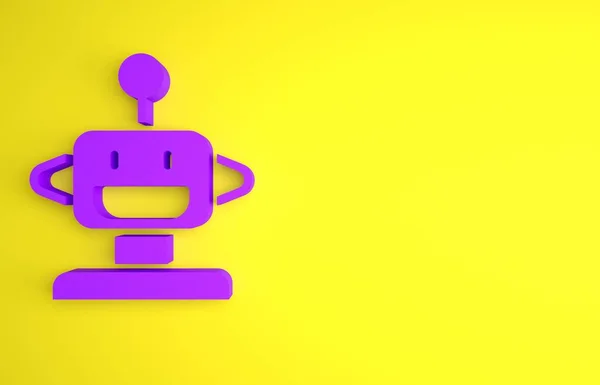 Purple Robot Toy Icon Isolated Yellow Background Minimalism Concept Render — Stock Photo, Image
