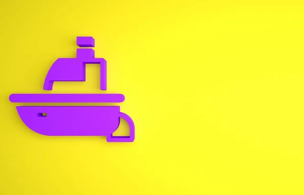 Icono Barco Juguete Púrpura Aislado Sobre Fondo Amarillo Concepto Minimalista — Foto de Stock