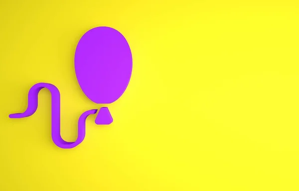 Globos Púrpura Con Icono Cinta Aislado Sobre Fondo Amarillo Feliz —  Fotos de Stock