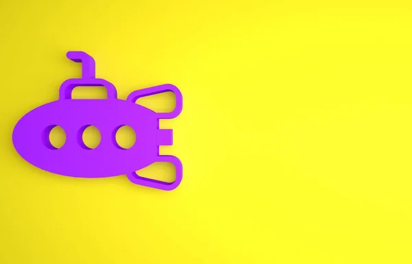 紫色潜水艇玩具图标孤立在黄色背景 最低纲领的概念 3D渲染说明 — 图库照片
