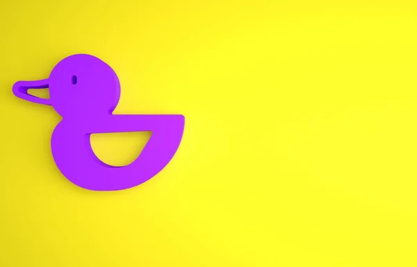 Purple Rubber Duck Icon Isolated Yellow Background Minimalism Concept Render — Stock Photo, Image