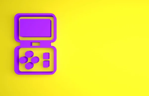 Ícone Jogo Eletrônico Tetris Portátil Roxo Isolado Fundo Amarelo Estilo — Fotografia de Stock