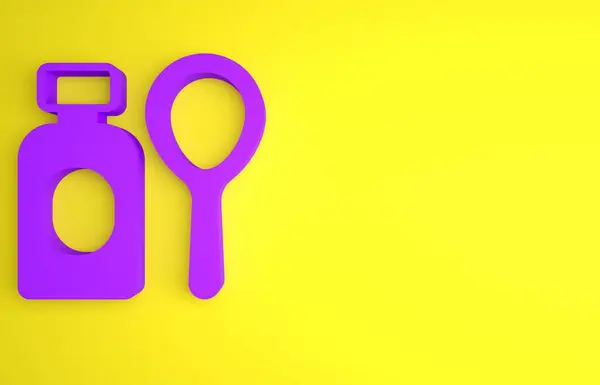 Фіолетова Пляшка Бульбашками Мила Ізольована Жовтому Тлі Дме Бульбашки Мильної — стокове фото
