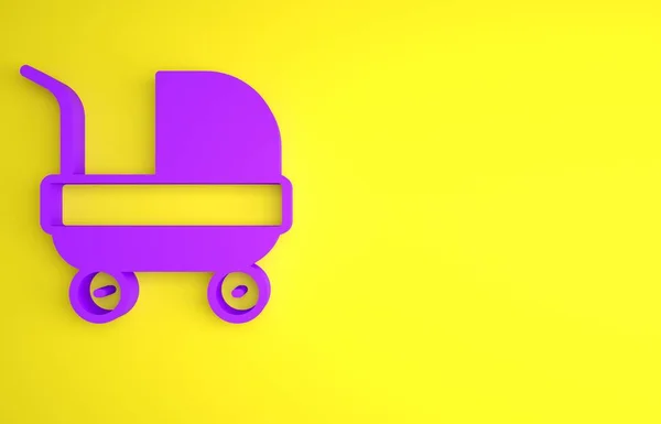 Фиолетовый Значок Детской Коляски Выделен Желтом Фоне Коляска Коляска Коляска — стоковое фото