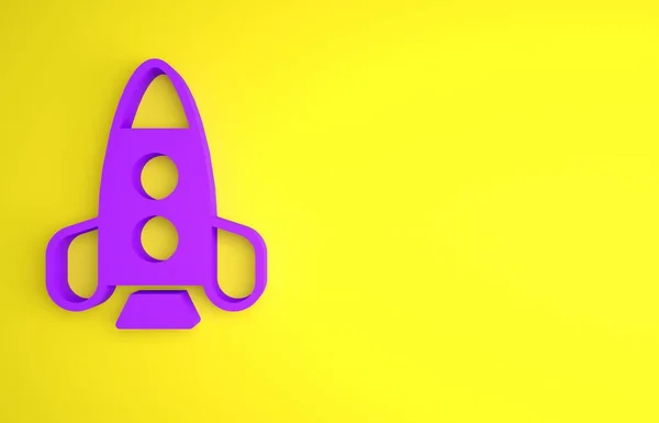 Purple Rocket Πλοίο Παιχνίδι Εικονίδιο Απομονώνονται Κίτρινο Φόντο Διαστημικό Ταξίδι — Φωτογραφία Αρχείου