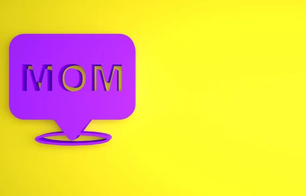 Purple Speech Bubble Mom Icon Isolated Yellow Background Happy Mothers — Stock Photo, Image