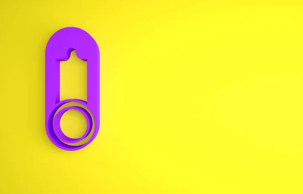 紫の赤ちゃんの服ピンアイコンは黄色の背景に隔離された 古典的な閉じた鋼の安全ピン 最小限の概念 3Dレンダリング図 — ストック写真