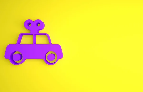 Sarı Arka Planda Mor Oyuncak Araba Simgesi Izole Edildi Minimalizm — Stok fotoğraf