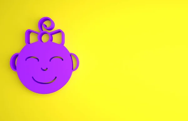 Фиолетовая Икона Счастливая Маленькая Девочка Желтом Фоне Лицо Маленькой Девочки — стоковое фото