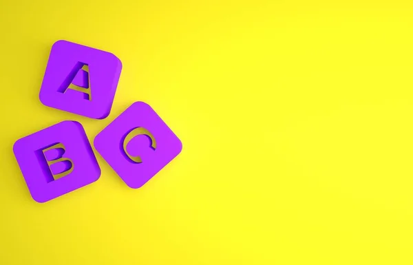 紫色Abc块图标孤立在黄色背景 字母方块 字母A C最低纲领的概念 3D渲染说明 — 图库照片