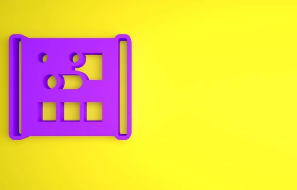 黄色の背景に分離されたエンジニアリングアイコンのための紫色のグラフィング紙 最小限の概念 3Dレンダリング図 — ストック写真