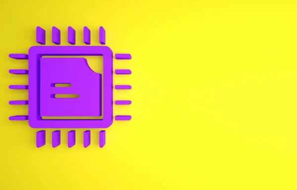 Purple Computer Processor Microcircuits Cpu Icon Isolated Yellow Background Chip — Stock Photo, Image