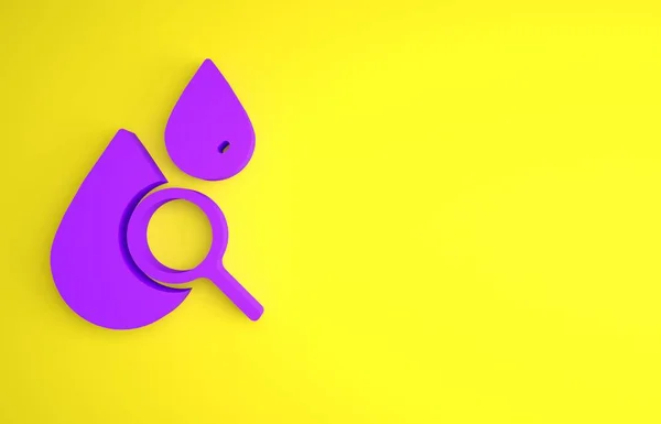 Purple Drop Και Μεγεθυντικό Φακό Εικονίδιο Απομονώνονται Κίτρινο Φόντο Μινιμαλιστική — Φωτογραφία Αρχείου