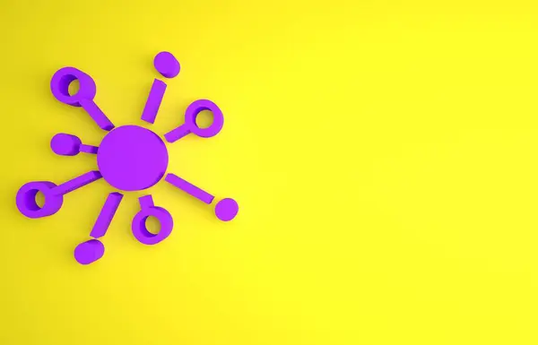 Mor Molekül Simgesi Sarı Arkaplanda Izole Edildi Kimya Moleküllerinin Yapısı — Stok fotoğraf