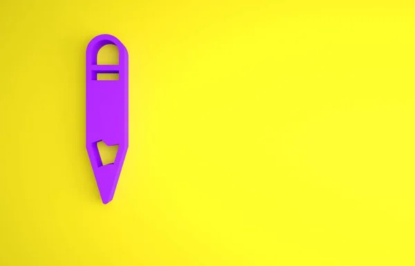 紫色铅笔图标孤立在黄色背景上 绘画和教育工具 学校的校徽最低纲领的概念 3D渲染说明 — 图库照片