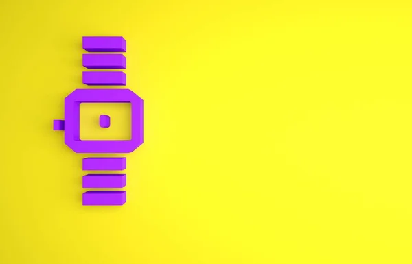 Фиолетовый Значок Наручные Часы Изолированы Желтом Фоне Иконка Наручных Часов — стоковое фото
