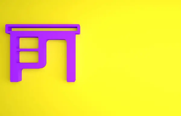 Purple Office Desk Icon Isolated Yellow Background Minimalism Concept Render — Stock Photo, Image