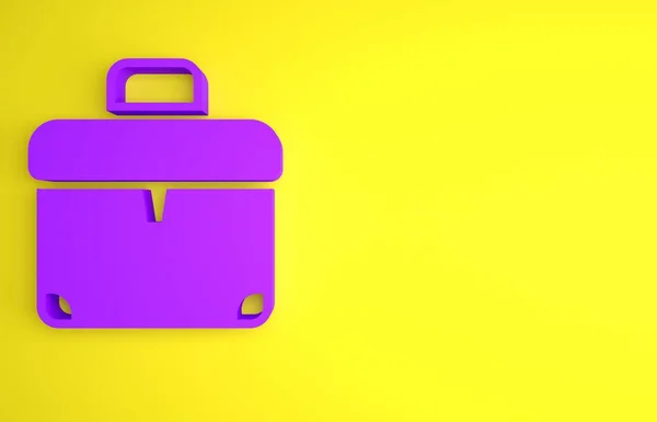 Ікона Purple Briefcase Ізольована Жовтому Тлі Підпис Бізнес Справи Портфель — стокове фото