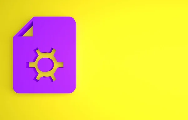 stock image Purple Document settings with gears icon isolated on yellow background. Software update, transfer protocol, teamwork tool management. Minimalism concept. 3D render illustration.