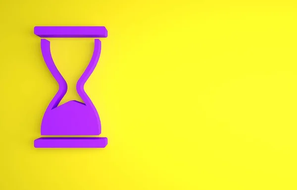 Purple Old Hourglass Flowing Sand Icon Isolated Yellow Background Sand — Stock Photo, Image