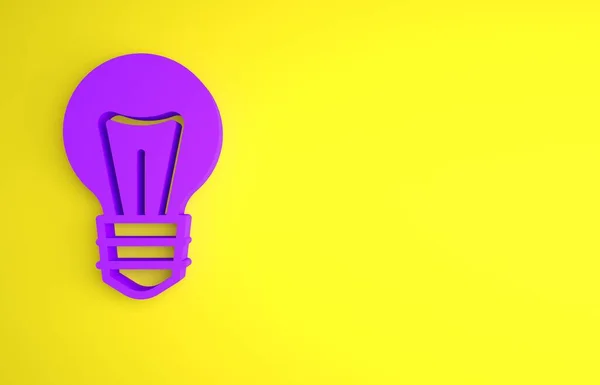 Purple Light Bulb Concept Idea Icon Isolated Yellow Background Energy — Stock Photo, Image