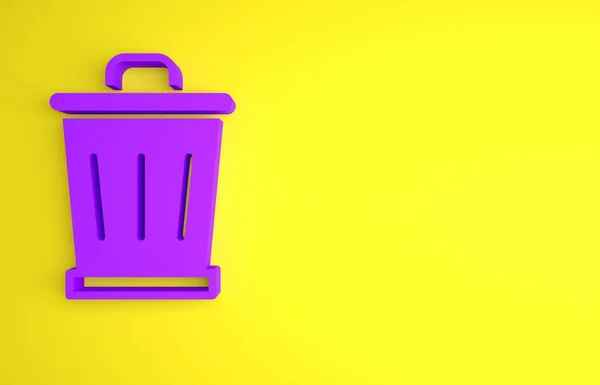 Purple Trash Peut Icône Isolée Sur Fond Jaune Panneau Poubelle — Photo
