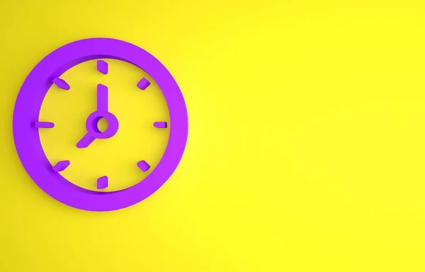 Μοβ Ρολόι Εικονίδιο Απομονώνονται Κίτρινο Φόντο Σύμβολο Χρόνου Μινιμαλιστική Έννοια — Φωτογραφία Αρχείου
