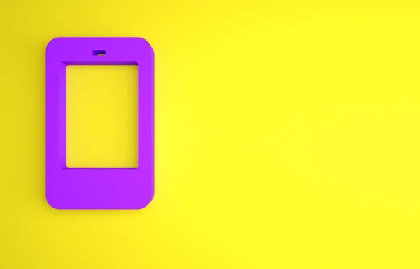 Smartphone Púrpura Icono Del Teléfono Móvil Aislado Sobre Fondo Amarillo —  Fotos de Stock