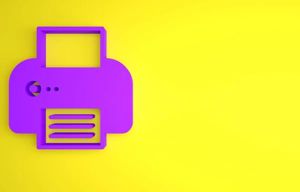 紫色打印机图标孤立在黄色背景 最低纲领的概念 3D渲染说明 — 图库照片