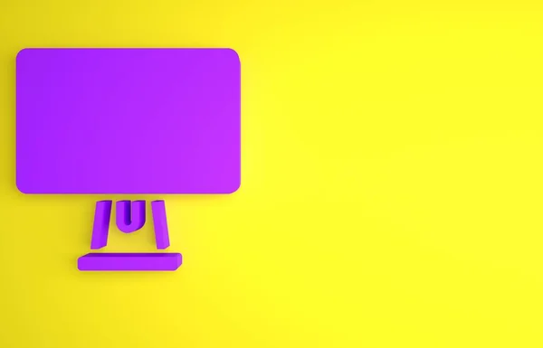 Фіолетовий Комп Ютерний Монітор Ізольовано Жовтому Тлі Електронний Пристрій Вид — стокове фото