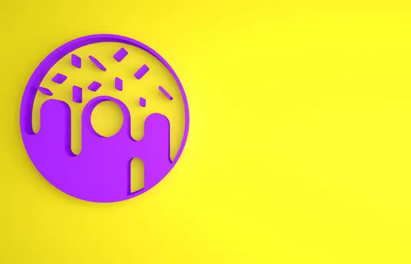 Donut Púrpura Con Icono Esmalte Dulce Aislado Sobre Fondo Amarillo — Foto de Stock